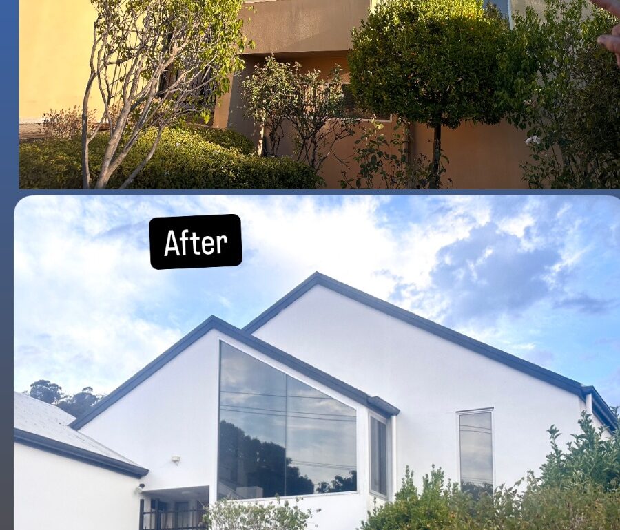Before-and-after interior wall with caption: “Professional repaint brightens and protects your home