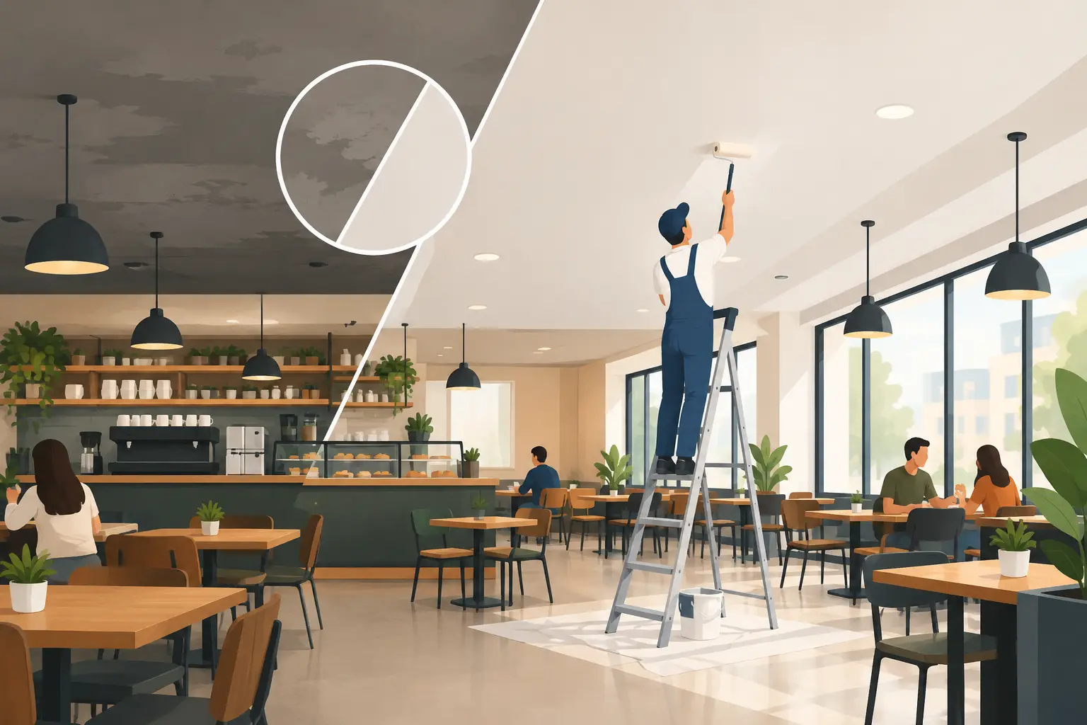 Café Ceiling Repaint Case Study for Busy Venues